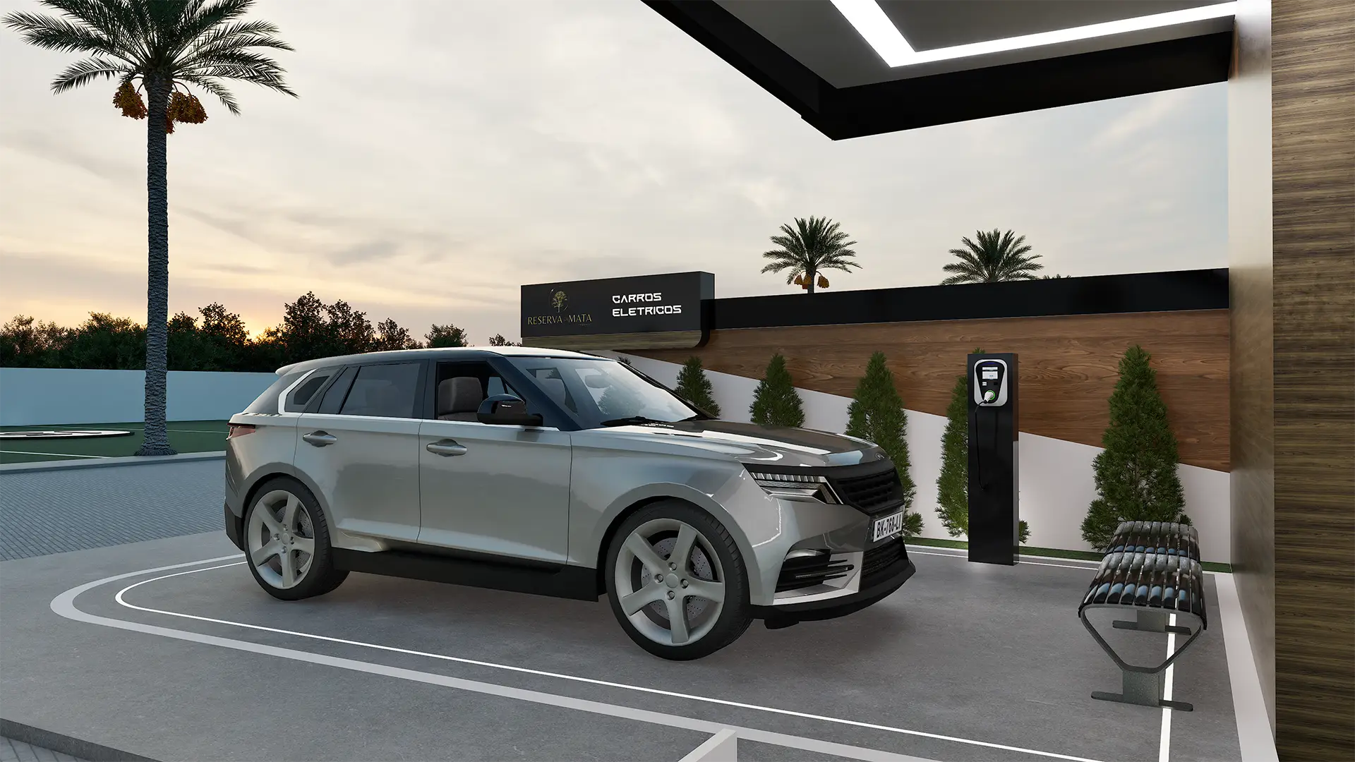 Infraestrutura para carros elétricos em imagem 3D