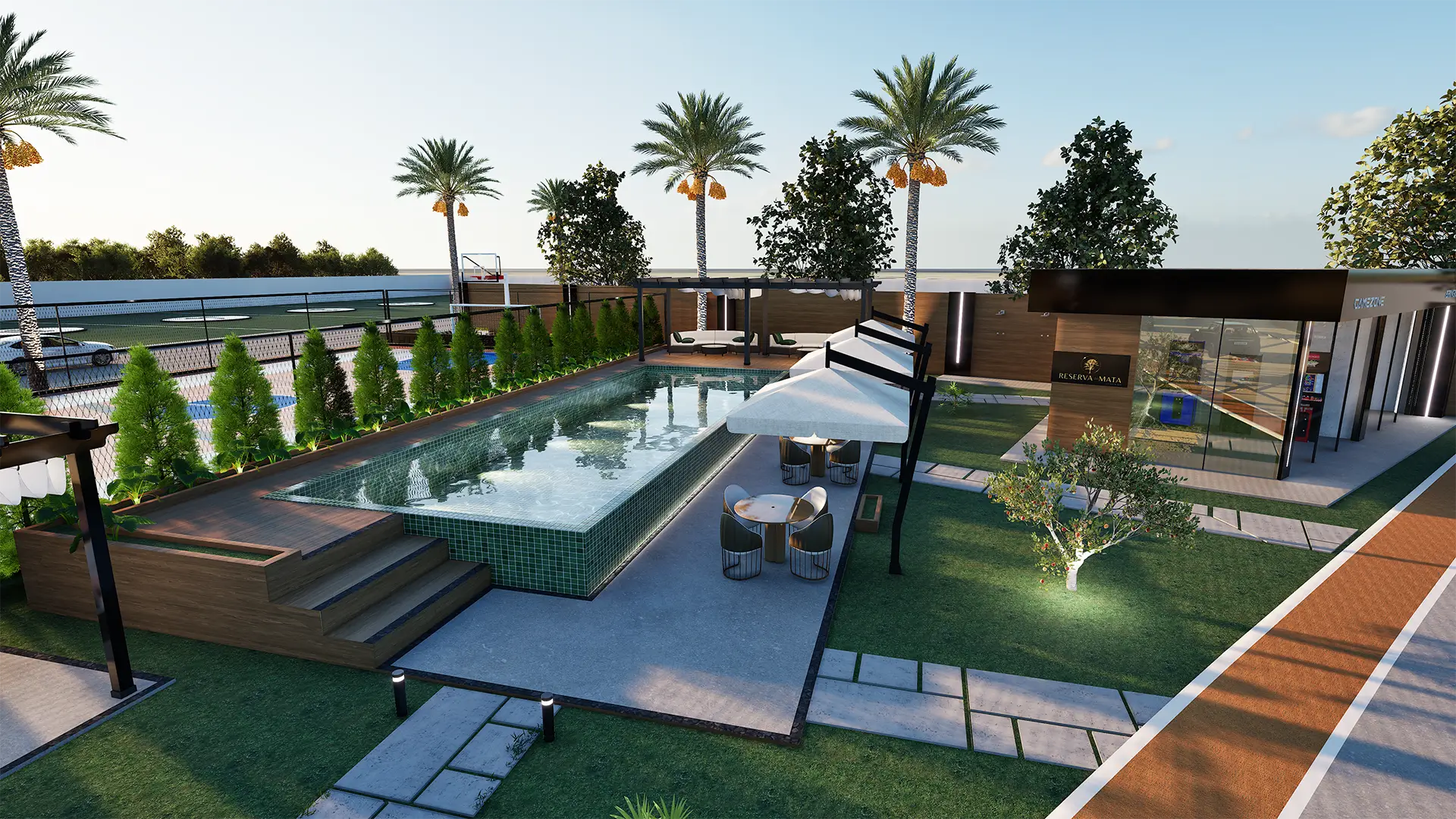 Imagem 3D das áreas internas do condomínio