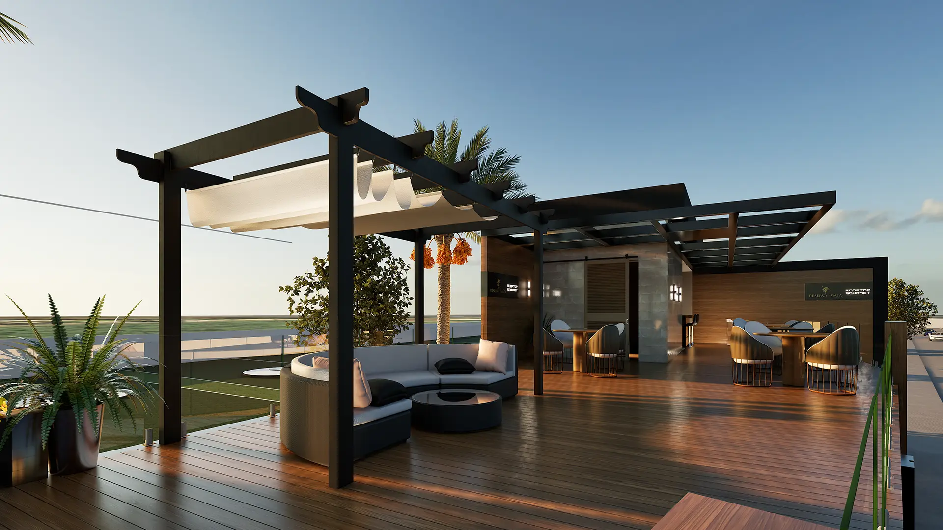 Rooftop do condomínio em imagem 3D