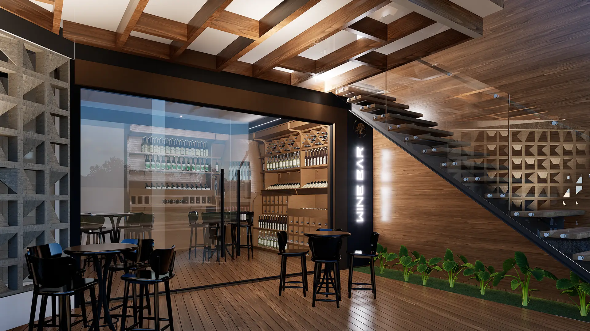 Wine bar em imagem 3D